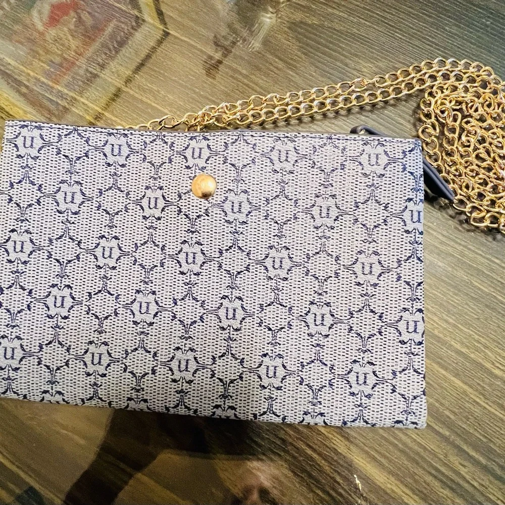 Nanette Lepore Navy Patterned Crossbody Bag with Gold Chain - Picture 5 of 8
